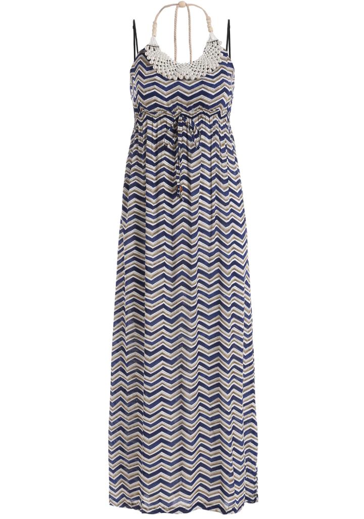 Romwe Spaghetti Strap With Pearl Zigzag Dress