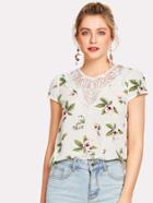 Romwe Lace Insert Cap Sleeve Floral Top