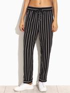 Romwe Black Vertical Striped Drawstring Tapered Pants