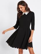 Romwe Contrast Eyelet Embroidered Collar Scalloped Dress