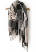 Romwe Check Print Tassel Black And Grey Scarf