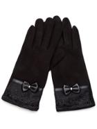 Romwe Black Lace Trim Bow Gloves