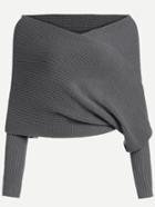 Romwe Dark Grey Off The Shoulder Sweater