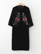 Romwe Flower Embroidery Velvet Dress