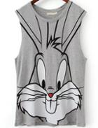 Romwe Rabbit Print Grey Vest
