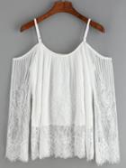 Romwe Cold Shoulder Lace White Shirt