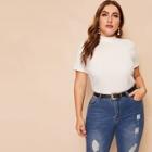 Romwe Plus Mock Neck Rib-knit T-shirt
