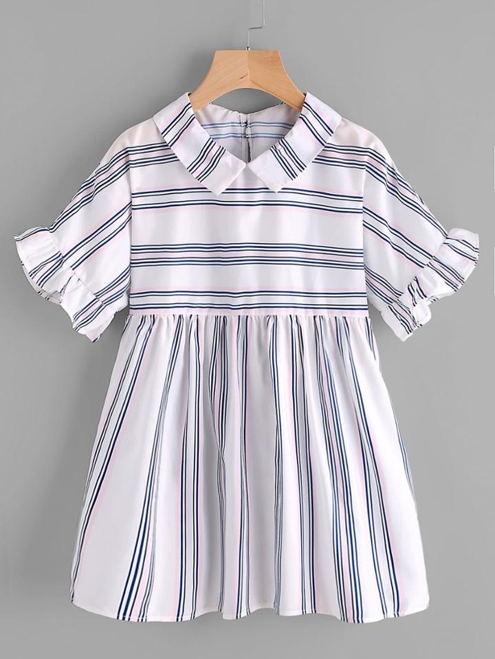 Romwe Peter Pan Collar Frill Cuff Smock Blouse