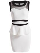 Romwe Contrast Mesh Peplum Waist Bodycon White Dress
