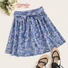 Romwe Ditsy Floral Self Belted Skirt