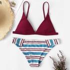 Romwe Triangle Top With Striped Low Rise Bikini Set