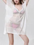 Romwe White Tie-neck Knitted Hollow Out Blouse