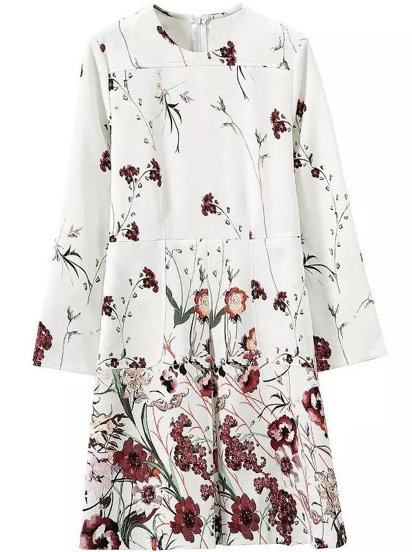 Romwe Long Sleeve Florals With Zipper Dress