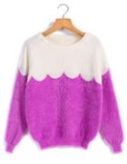 Romwe Purple And White Sweater In Mohair