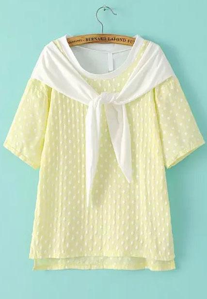 Romwe Dip Hem Polka Dot Yellow T-shirt