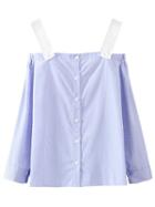 Romwe Blue Striped Strap Blouse With Buttons