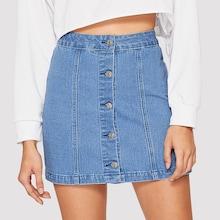 Romwe Single Breasted Bodycon Denim Skirt