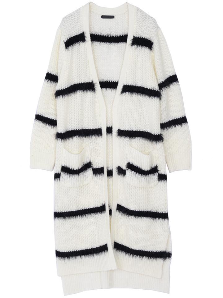 Romwe Striped Slit Pockets Long Beige Coat