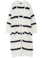 Romwe Striped Slit Pockets Long Beige Coat