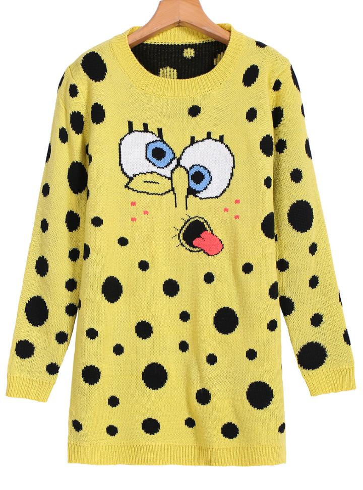 Romwe Spongebob Print Loose Knit Sweater