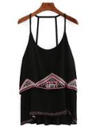 Romwe Layered Embroidery Cami Top - Black