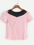 Romwe Pink 2 In 1 Cold Shoulder T-shirt