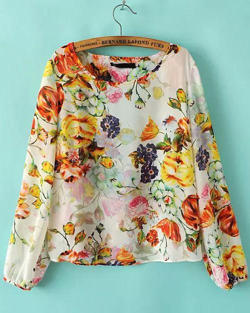 Romwe Back Cross Chiffon Floral Blouse