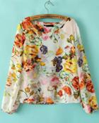 Romwe Back Cross Chiffon Floral Blouse