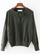 Romwe Jasper Elastic Cuff Lace Up Sweater