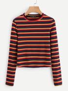 Romwe Colorful Striped Ribbed Tee