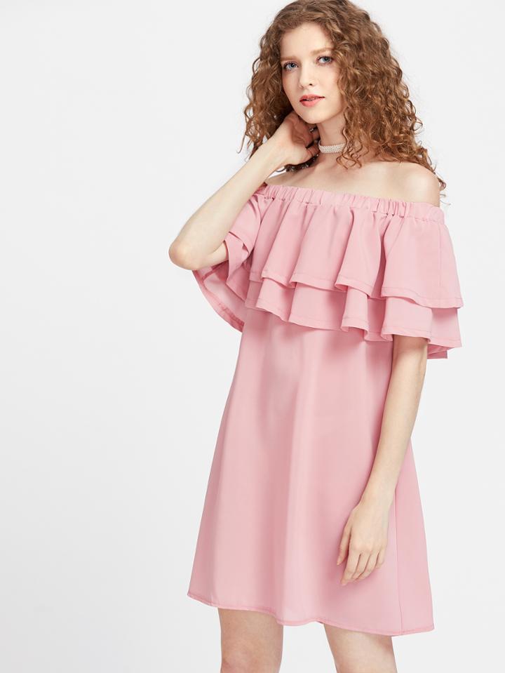 Romwe Flounce Layered Neckline Dress