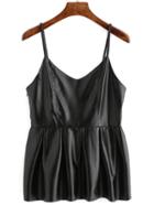 Romwe Spaghetti Strap Pu Black Cami Top