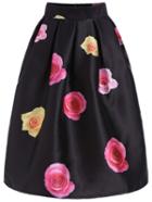 Romwe Flowers Print Zipper Skirt