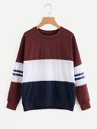 Romwe Color Block Varsity Striped Sweatshirt