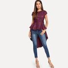 Romwe Asymmetrical Hem Button Back Belted Top