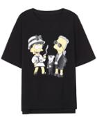 Romwe Round Neck Simpson Pattern Loose Black T-shirt