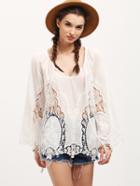 Romwe White Bell Sleeve Lace Blouse