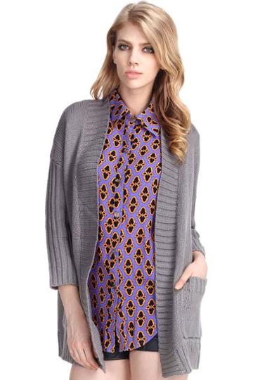 Romwe Batwing Sleeves Caped Grey Cardigan