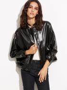 Romwe Black Dropped Shoulder Seam Faux Leather Button Jacket