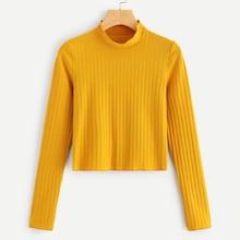 Romwe Rib Knit Trim High Neck Solid Tee