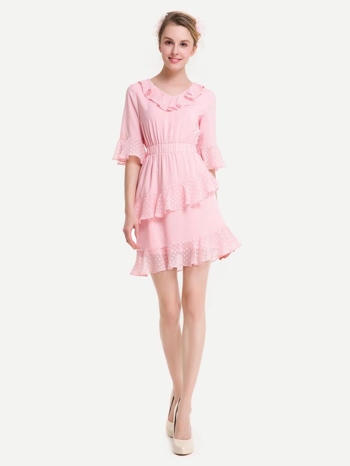 Romwe Tiered Frill Trim Dress