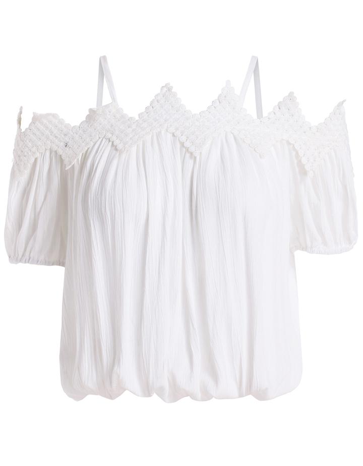 Romwe Off The Shoulder Crochet White Top