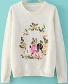 Romwe Squirrel Embroidered Crop Knit White Sweater