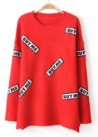 Romwe Buyme Print White Knit Red Sweater
