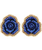 Romwe Gold Blue Rose Stud Earrings