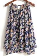 Romwe Metal Embellished Strap Floral Blue Vest