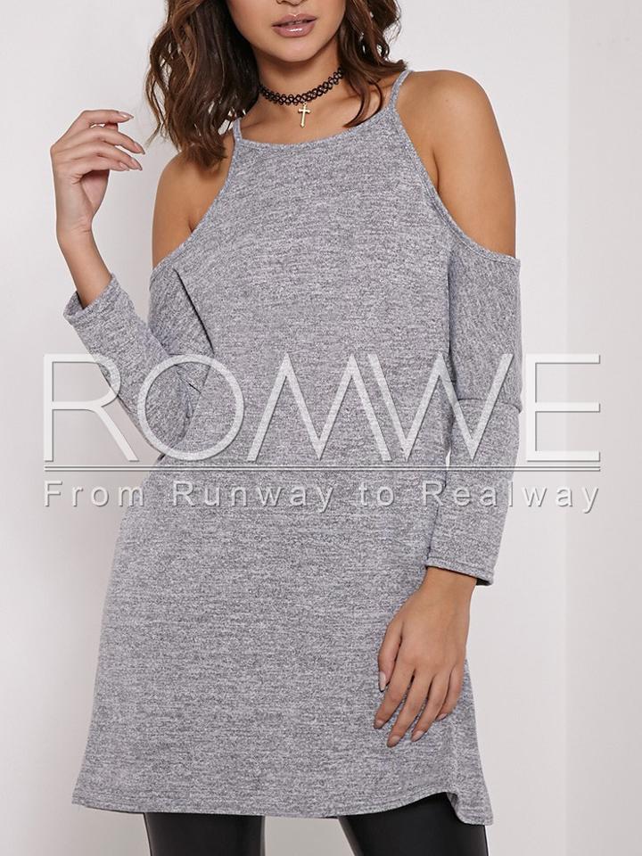 Romwe Grey Spaghetti Strap Cold Shoulder Dress