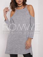 Romwe Grey Spaghetti Strap Cold Shoulder Dress