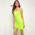 Romwe Neon Lime Ruched Drawstring Side Cami Dress