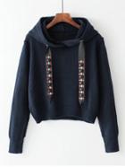 Romwe Studded Drawstring Hooded Sweater